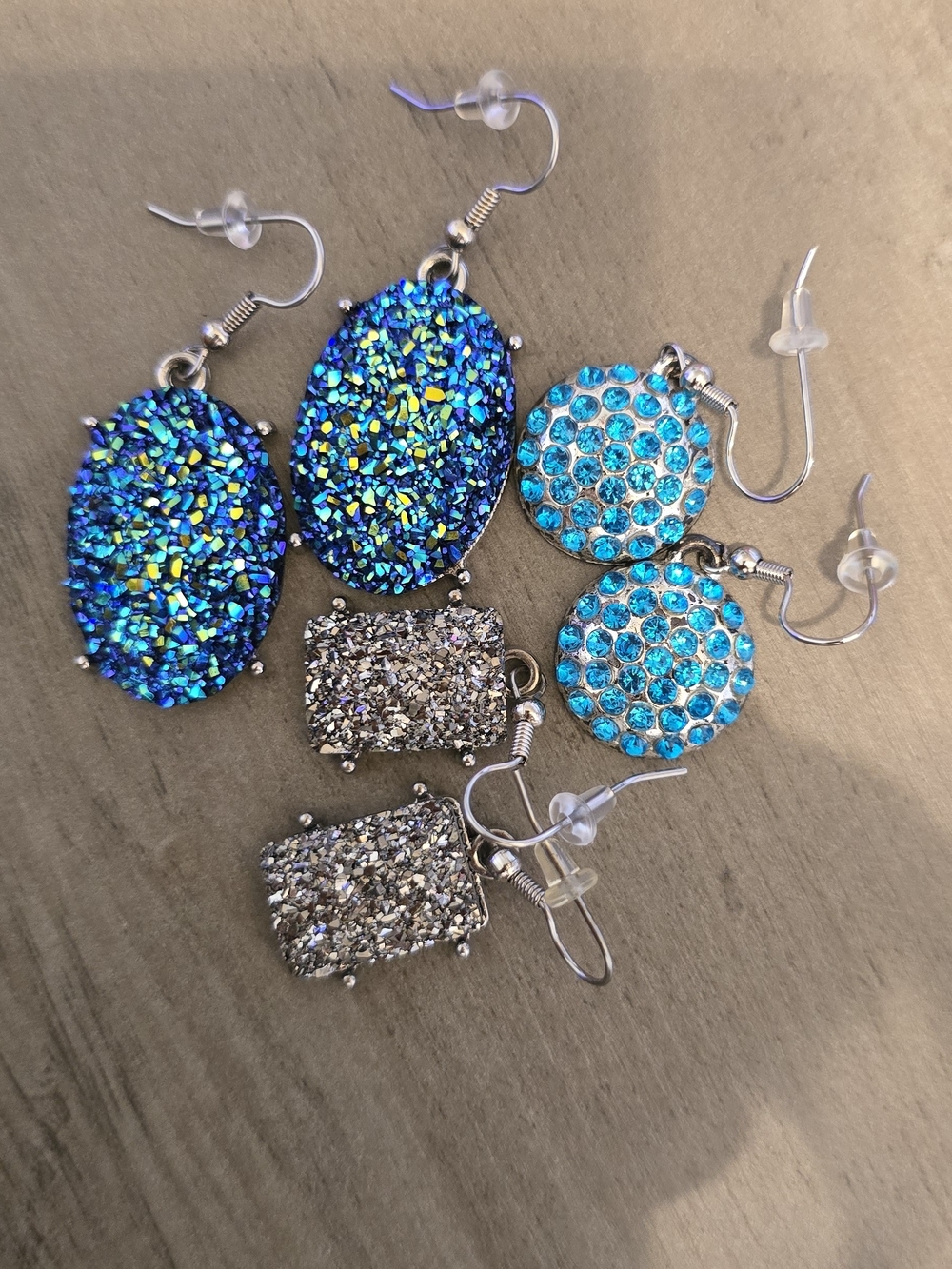 Blue and Silver Druzy Drop Earrings - Women Jewelry